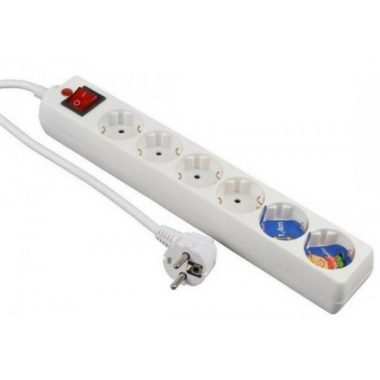 GAO 00125101 Desktop Distributor with 6 Switch, 1.4m, White, Surge Protector