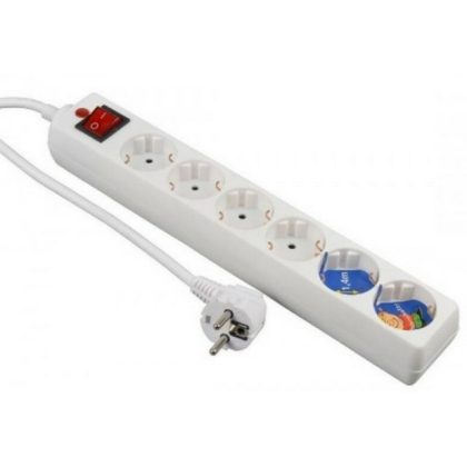   GAO 00125101 Desktop Distributor with 6 Switch, 1.4m, White, Surge Protector