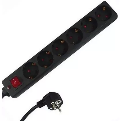   GAO 00125171 Asztali elosztó 6-os kapcsolóval, 1,4m, fekete, túlfesz.véd.