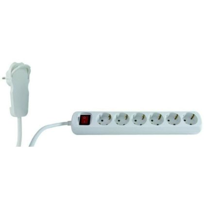   GAO 0012626114 Asztali elosztó 6-os kapcsolóval, 2m, fehér, lapos dugóval