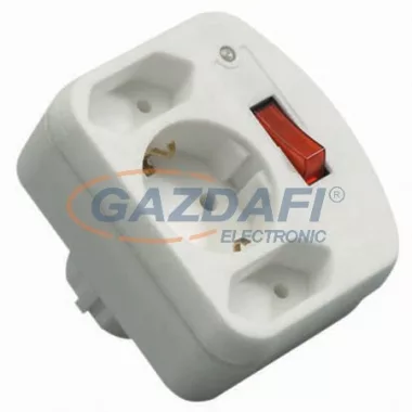 GAO 00135501 Földeletlen elosztó 2euró, 1földelt alj, kapcs, túlf.véd. fehér