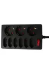 GAO 00250171 Asztali elosztó 6 Euro+3 f dugalj, kapcs.1,4m, fekete