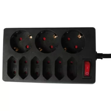 GAO 00250171 Asztali elosztó 6 Euro+3 f dugalj, kapcs.1,4m, fekete