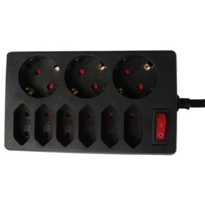   GAO 00250171 Asztali elosztó 6 Euro+3 f dugalj, kapcs.1,4m, fekete