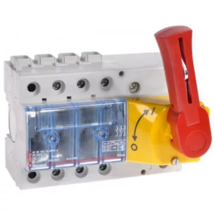   LEGRAND 022312 Vistop 63A 3P mellső, piros kar/sárga fedlap, terhelésszakaszoló kapcsoló sínre
