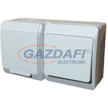 ELEKTRO-PLAST 0327-12 "Hermes" 101/106 kapcsoló + 2P+F dugalj fehér fedéllel, IP44, fehér, 250V, 16A