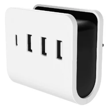 GAO 0435H Földelt csatlakozó, USB 4-es töltőadapter 3xUSB-A+1xC, telefontartóval