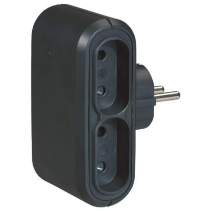 LEGRAND 050651 Négyes elosztódugó, 6A, EUR, gyermekvédett, fekete