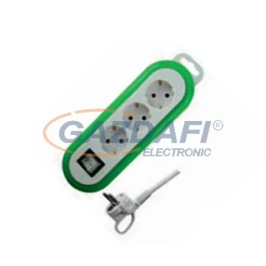 GAO 0552H Asztali elosztó 3-as kapcsolóval, 1,4m, Meridian, fehér/zöld