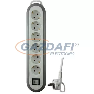 GAO 0557H Asztali elosztó 6-os kapcsolóval, 1,4m, Meridian, fehér/szürke