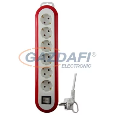 GAO 0559H Asztali elosztó 6-os kapcsolóval, 1,4m, Meridian, fehér/piros