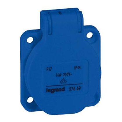   LEGRAND 057675 P17 Tempra háztartási aljzat, kék IP44 kisméretű felfogatóperemmel