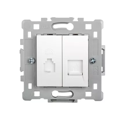   ELMARK "Splendor" süllyesztett telefon és informatikai csatlakozóaljzat RJ11+RJ45, fehér