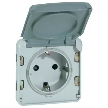 LEGRAND 069570 Plexo 55 2P+F dugalj csatlakozóaljzat csapófedéllel, rugós, szürke