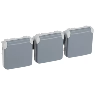 LEGRAND 069578 Plexo 55 3x2P+F dugalj csatlakozóaljzat csapófedéllel, vízszintes, előrevezetékezett, szürke LEGRAND 069578 Plexo 55 3x2P+F dugalj csatlakozóaljzat csapófedéllel, vízszintes, előrevezetékezett, szürke