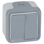   LEGRAND 069715 Plexo 55 wall-mounted double toggle switch, complete, gray
