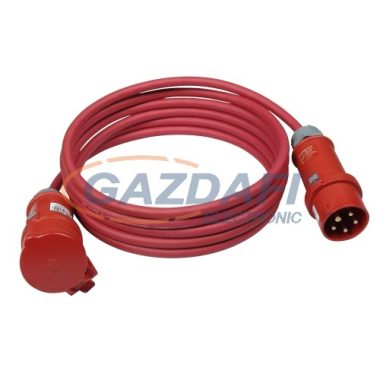 COMMEL 0750 ipari hosszabbító kábel dugóval és aljzattal, 5m, 16A 400V~10500W, H05RR-F 5x2.5, piros, IP44