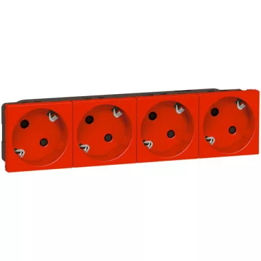 LEGRAND 077283 Program Mosaic 4x2P + F socket locked, railed, spring-loaded, red