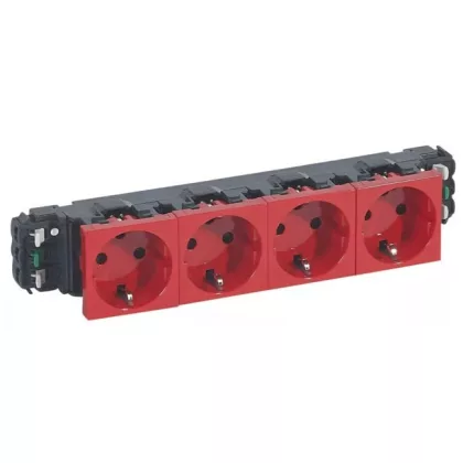   LEGRAND 077424 Program Mosaic 4x2P+F DLP socket locked, rails, spring, red