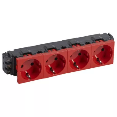 LEGRAND 077614 Program Mosaic 4x2P+F DLP socket, railed, screw, red
