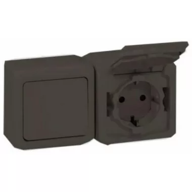 LEGRAND 083935 Kontállux IP44 kétpólusú kapcsoló + 2P+F dugalj csatlakozóaljzat, szürke