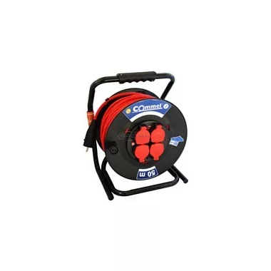 COMMEL 0932 kábeldobos hosszabbító, 50m, 3x2,5mm2 H05RR-F, 4db csapfedeles csatlakozó, 250V, 16A, IP44