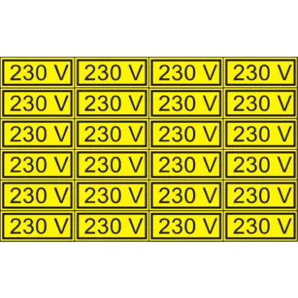 "230V" öntapadó felirat, sárga, 100x60mm