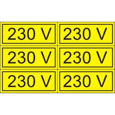 "230V" öntapadó felirat, sárga, 100x60mm