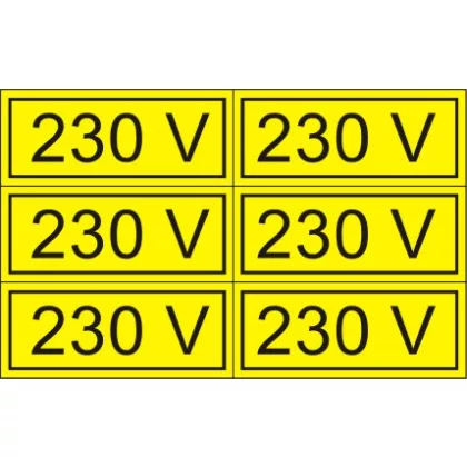 "230V" öntapadó felirat, sárga, 100x60mm