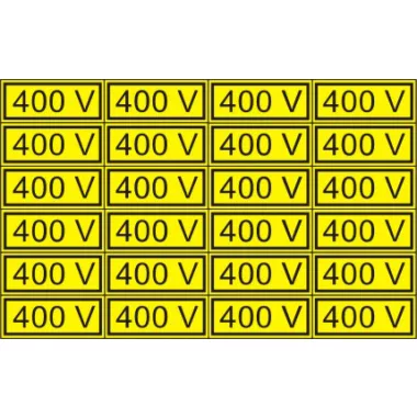 "400V" öntapadó felirat, sárga, 100x60mm