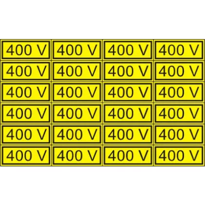 "400V" öntapadó felirat, sárga, 100x60mm