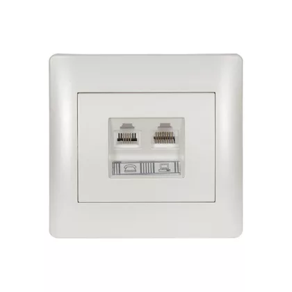   ELMARK "Rhyme" süllyesztett telefon és informatikai csatlakozóaljzat RJ11+RJ45, metál fehér