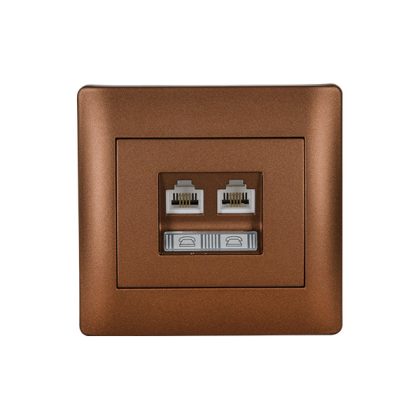   ELMARK "Rhyme" süllyesztett telefon és informatikai csatlakozóaljzat RJ11+RJ45, metál kávé