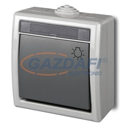   ELEKTRO-PLAST 1204-10 "Aquant" nyomó kapcsoló lámpajellel, falon kívüli, szürke, IP55, UV álló, 250V, 10A