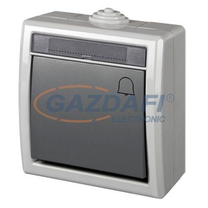   ELEKTRO-PLAST 1205-10 "Aquant" nyomó kapcsoló csengőjellel, falon kívüli, szürke, IP55, UV álló, 250V, 10A