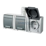   ELEKTRO-PLAST 1246-65 "Aquant" csapófedeles hármas dugalj, 3x2P+F, falon kívüli, világosszürke, IP65, 250V, 16A