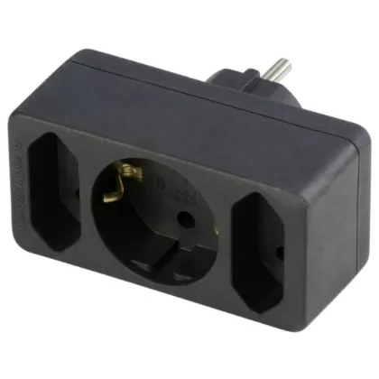   GAO 12733 Földeletlen elosztó 2x euró, 1x földelt aljzat, fekete