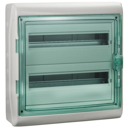 SCHNEIDER 13434 KAEDRA Kiselosztó, átlátszó ajtó, falon kívüli, 2x18 modul, szürke