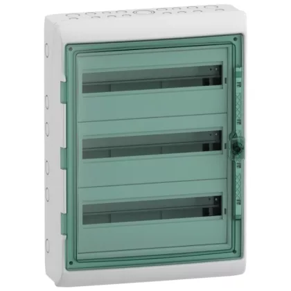 SCHNEIDER 13436 KAEDRA Kiselosztó, átlátszó ajtó, falon kívüli, 3x18 modul, szürke
