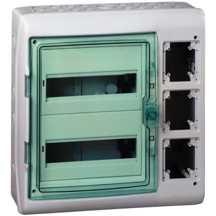   SCHNEIDER 13439 KAEDRA Distributor with junction box, transparent door, external, 2x12 module + 3 openings, gray