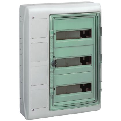   SCHNEIDER 13440 KAEDRA Distribution box with junction box, transparent door, external, 3x12 module + 4 openings, gray