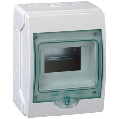 SCHNEIDER 13442 KAEDRA Mini distributor, transparent door, external, 1x6 module, gray
