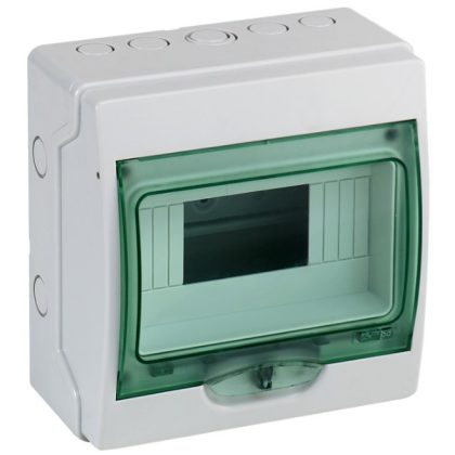 SCHNEIDER 13443 KAEDRA Mini elosztó, átlátszó ajtó, falon kívüli, 1x8 modul, szürke