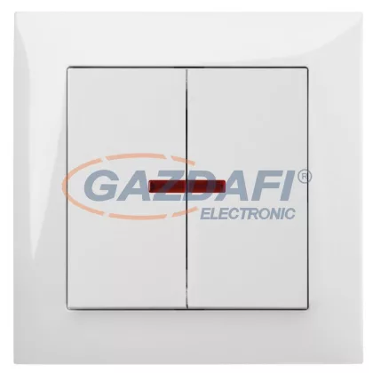   ELEKTRO-PLAST 1424-00 "Sentia" kétpólusú, jelzőfényes kapcsoló, süllyesztett, fehér, IP20, 250V, 10A, kerettel