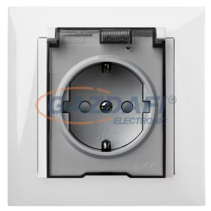 ELEKTRO-PLAST 1469-00 "Sentia" csatlakozó aljzat átlátszó csapfedéllel, 2P+F, IP44, fehér, kerettel ELEKTRO-PLAST 1469-00 "Sentia" csatlakozó aljzat átlátszó csapfedéllel, 2P+F, IP44, fehér, kerettel
