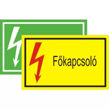 "Főkapcsoló" öntapadó felirat, sárga, 150x100mm