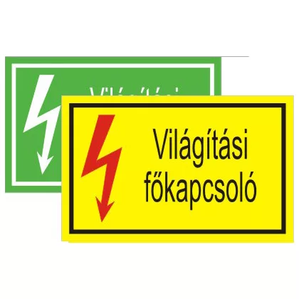   "Világítási főkapcsoló" öntapadó felirat, sárga, 150x100mm