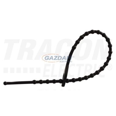 TRACON 180F-GY Gyöngyös nyitható kábelkötegelő, fekete 180×2mm, D=8-45mm, PE, 100 db/csomag