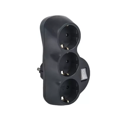   ELMARK hálózati 3-as elosztó kapcsolóval, grafit, 16A, 3500W