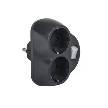 ELMARK hálózati 2-es elosztó kapcsolóval, grafit, 16A, 3500W